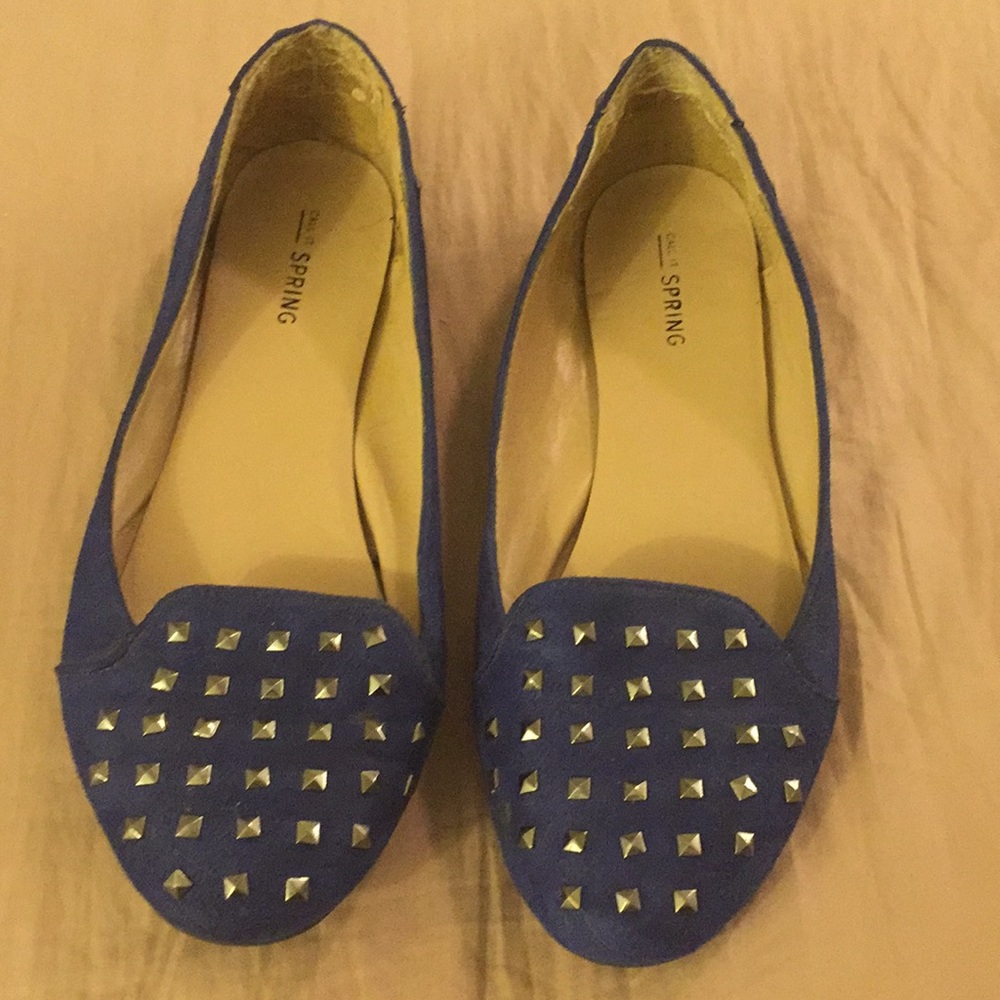 Silver studded royal blue loafer style flats